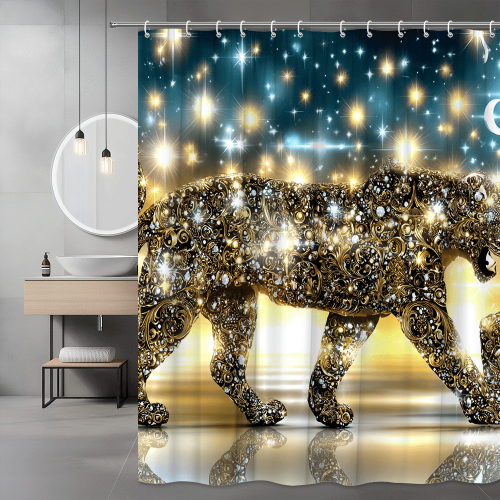 Black Gold Leopard Shower Curtain Starry Animal Print