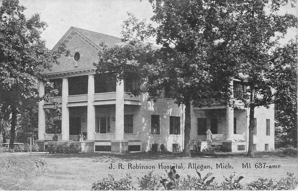c1910 Allegan Michigan JR Robinson Hospital occupation Postcard 26-398