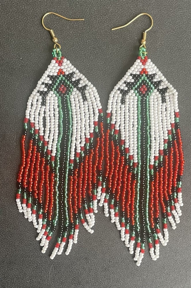 Boho Native American Style Tribal Seed Bead Beaded Earrings Fringe Tassel Long