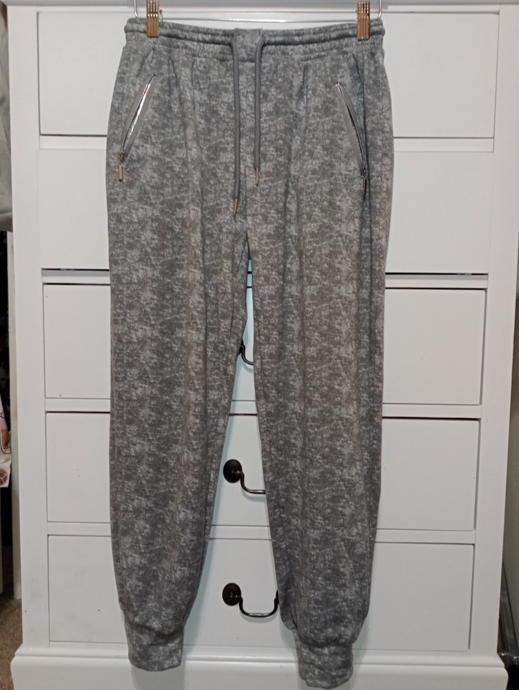 INDERO Womens Sweatpants Size L/XL Juniors Gray Sliver Zip Pockets Drawstring