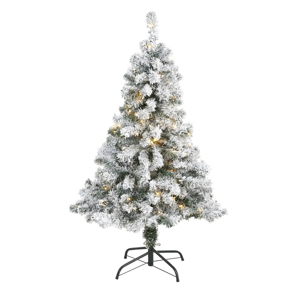 4ft Flocked Spruce Christmas Tree with 100 Clear Green Tips
