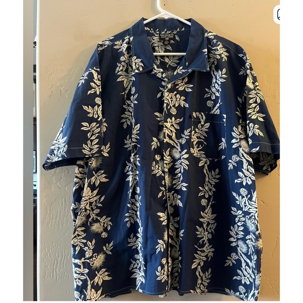 Ralph Lauren Men's XXL Blue Floral Short Sleeve Button Up Shirt