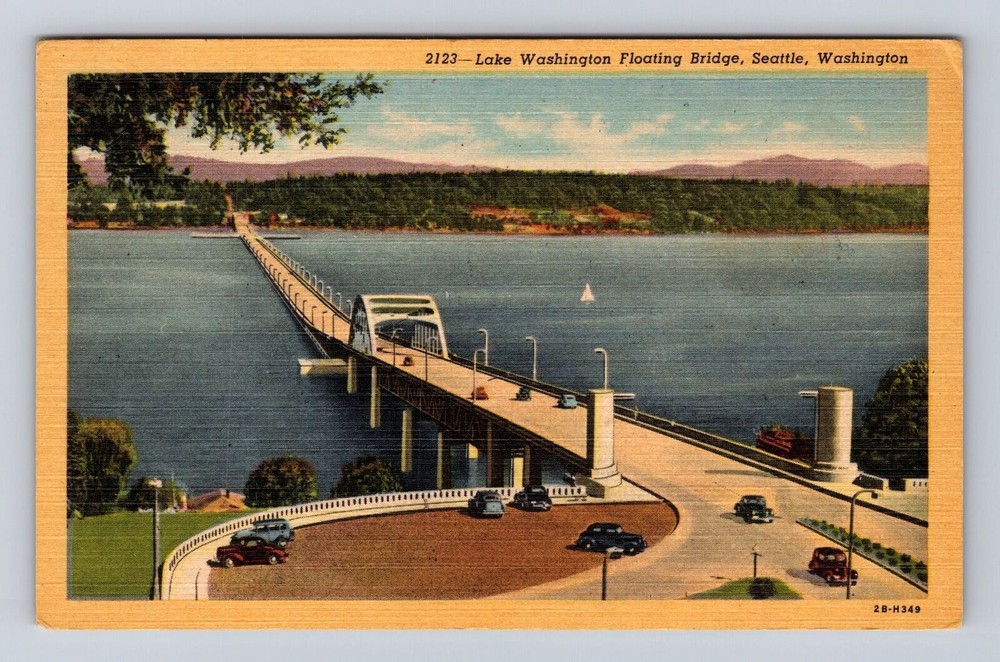 Seattle WA-Washington, Lake Washington Floating Bridge Vintage Postcard