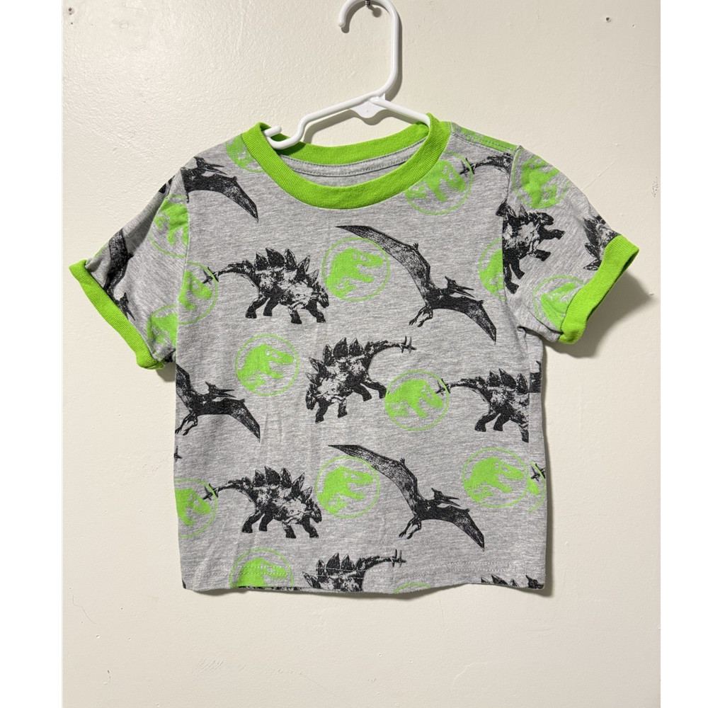 Jurassic World Boys 3T Gray Green Dinosaur Graphic Crew Neck Short Sleeve Tee