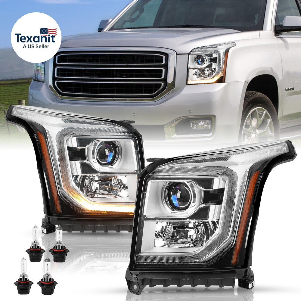 Headlights for 2015-2020 GMC YUKON/YUKON XL SLT/SLE with LED DRL [Halogen Model]