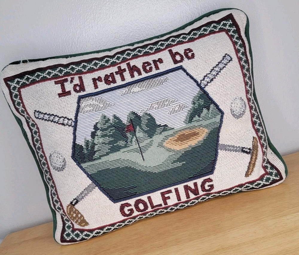 Needlepoint “I'D RATHER BE GOLFING” Tapestry Decorative Pillow 11” x 9”