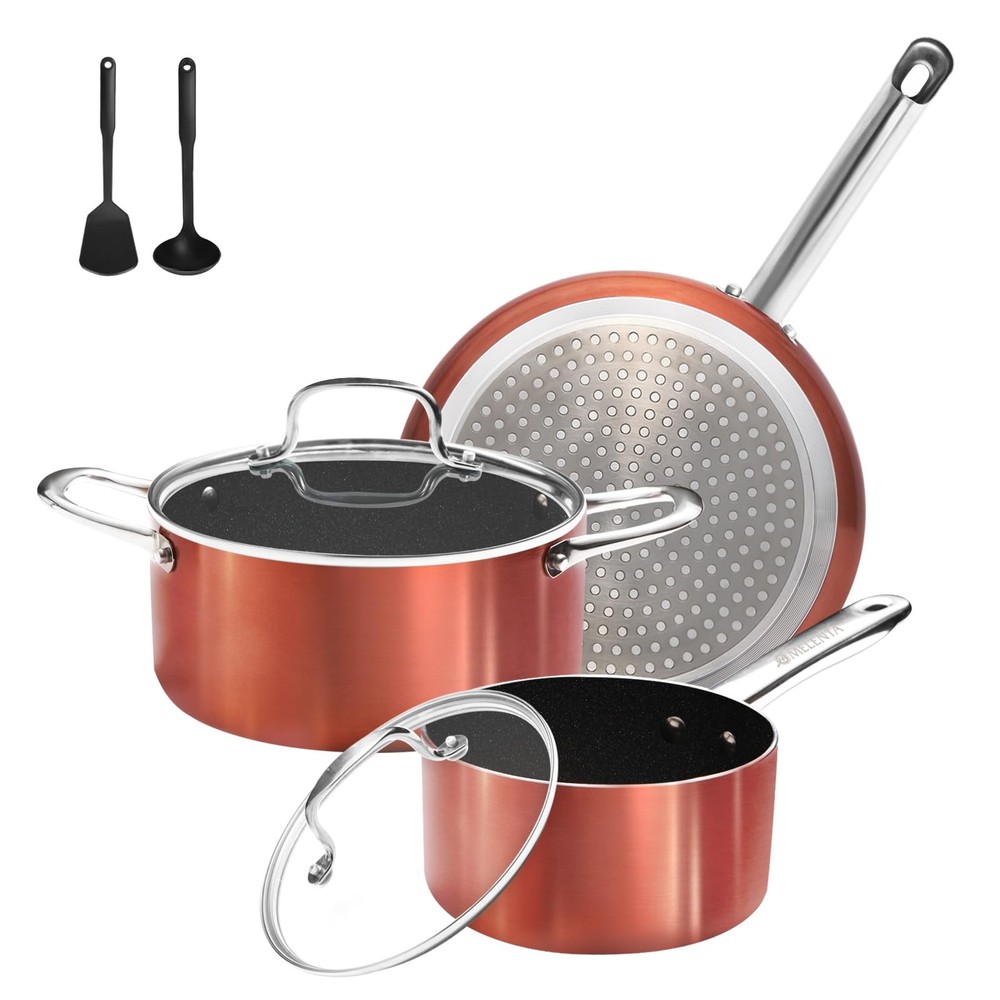7-Piece Non-Toxic Ceramic Non-Stick Pots and Pans Cookware Set for Kitchen