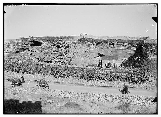 Photo:Jerusalem Palestine 1930s Gordon's Calvary rock cut tombs camels