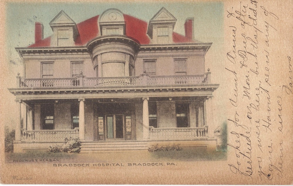 Braddock PA Hospital  1907 Vintage DB Postcard HAND COLORED EXCL