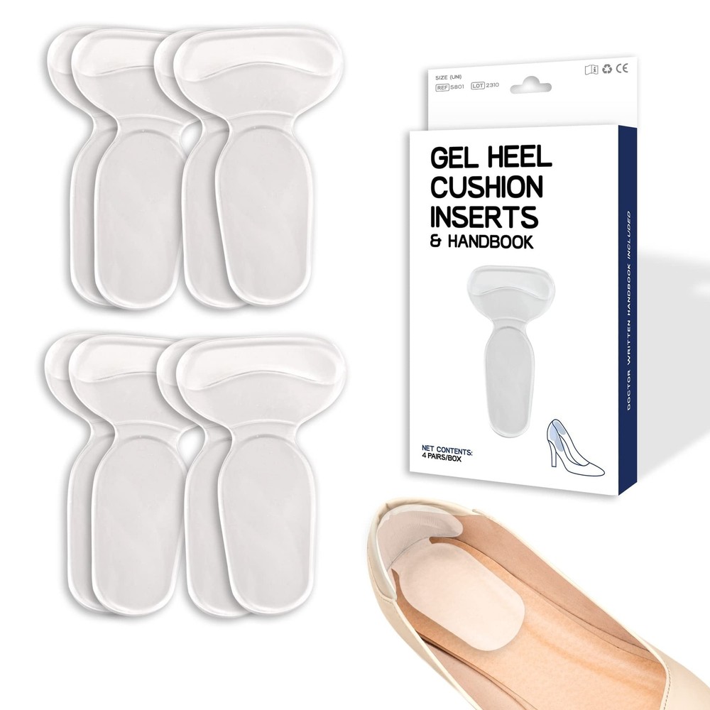 Doctor Developed Heel Inserts for Women and Men Reusable Silicone Gel Heel Pa...