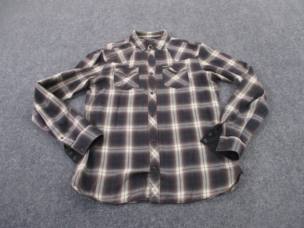 AllSaints Shirt Mens S Western Plaid Pearl Snap Lightweight Cowboy Rodeo Flannel