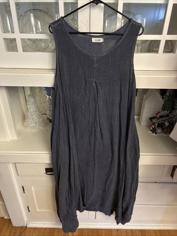 Women’s Sleeveless Boho Sundress, Blue Gray Size Medium