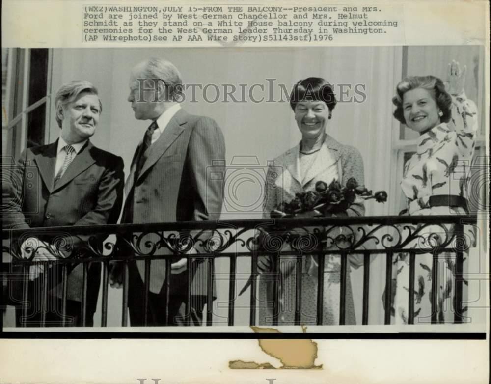 1976 Press Photo President Ford, Chancellor Schmidt and wives in Washington