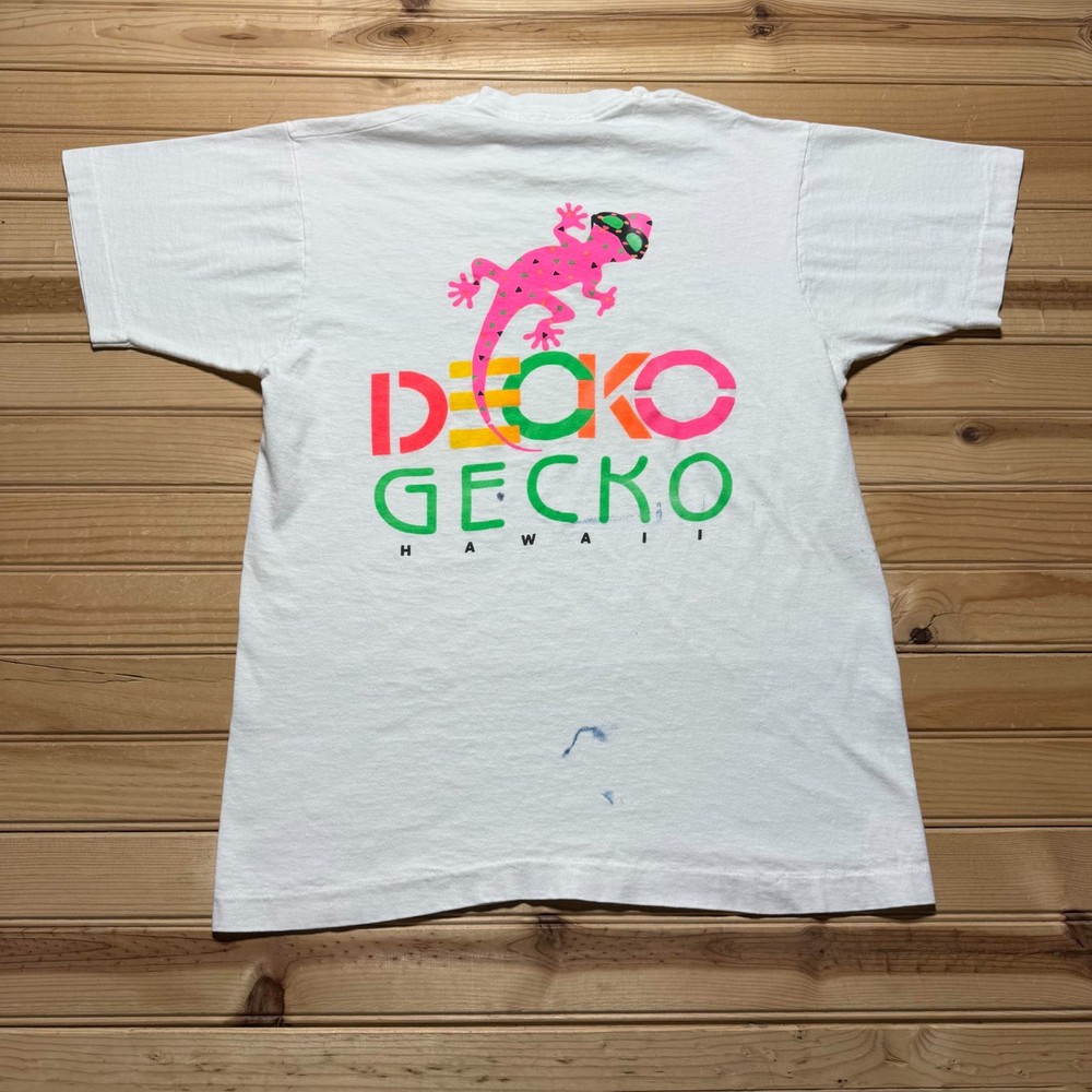 Vintage 80s Decko Gecko Hawaii Neon Beach Surf Graphic Souvenir T-Shirt - Medium