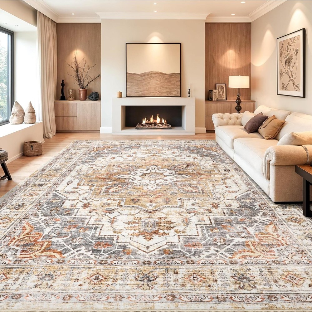 9'x12' Foldable Area Rug Low Pile Large Soft Rug for Living Room Stain Resistant