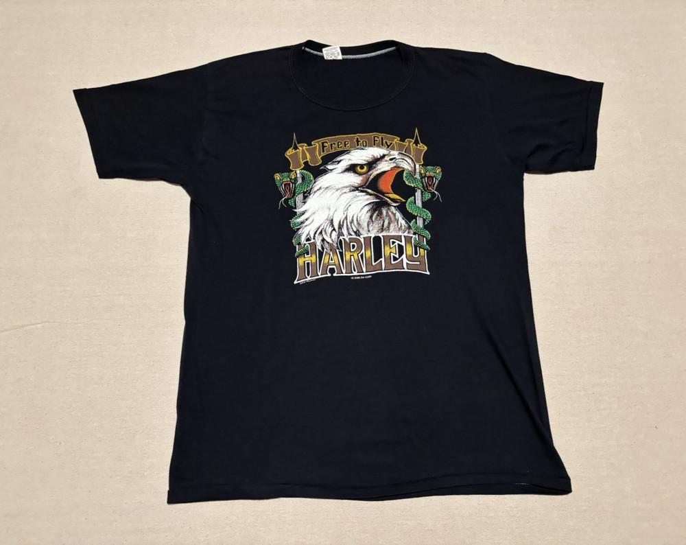 Vintage 80's Harley Davidson Free To Fly 3D Emblem Shirt L