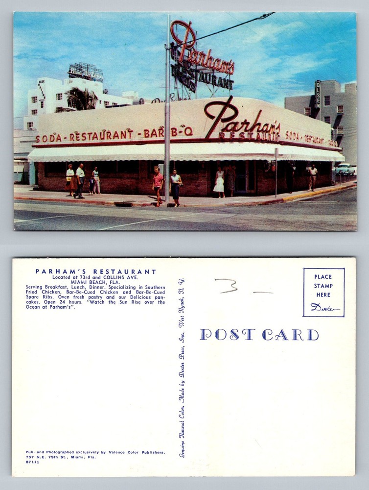 Miami Beach, FL-Florida, Parham's Restaurant Soda Bar-B-Q Vintage Postcard