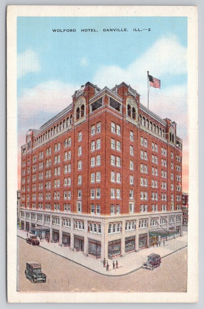 Wolford Hotel Danville, IL Vintage Postcard 1936 E. C. Kropp Illinois