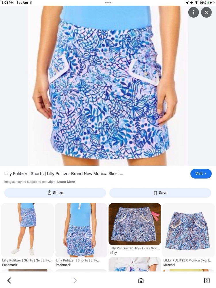 Lilly Pulitzer Women's Blue Pink Floral Athletic Skort Size 12 Golf Tennis