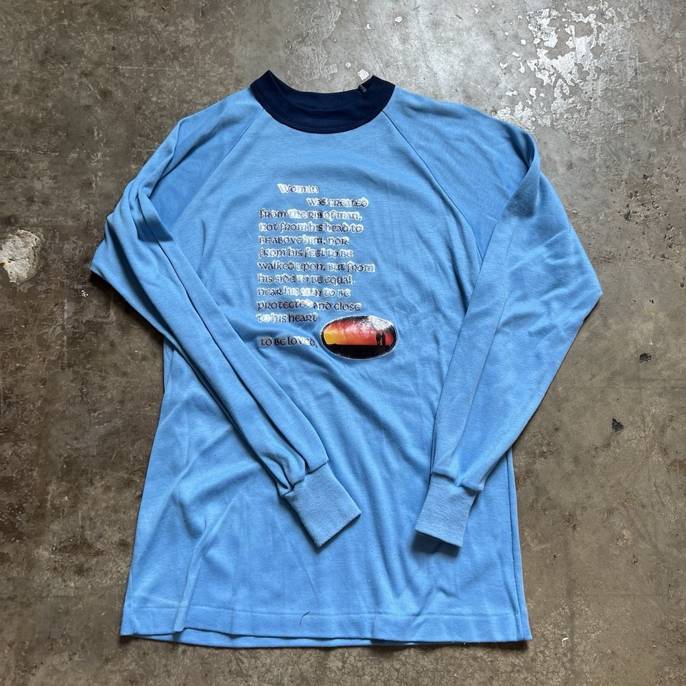 Vintage 70S 80S Ringer Long Sleeve T-Shirt Medium Iron On Transfer