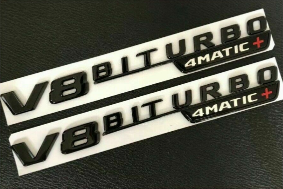 2x Gloss Black V8 BiTurbo 4 Matic Plus Fender Side Marker Emblem Badge for Benz