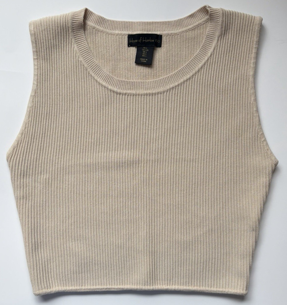 House of Harlow 1960 Revolve Tank Top Women's M Beige Ribbed Cropped Sleeveless