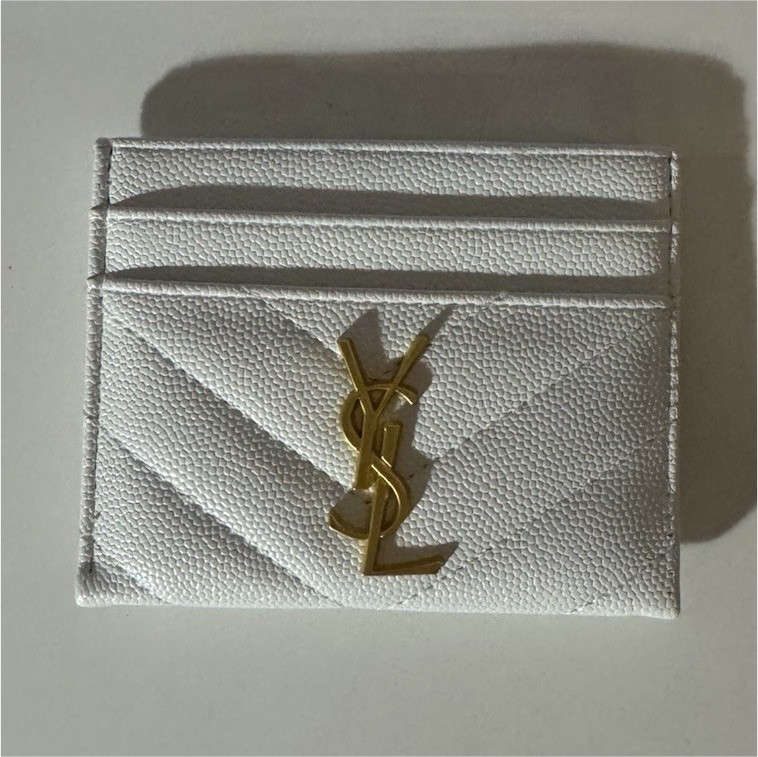 Saint Laurent White Quilted Logo Card Wallet for Women