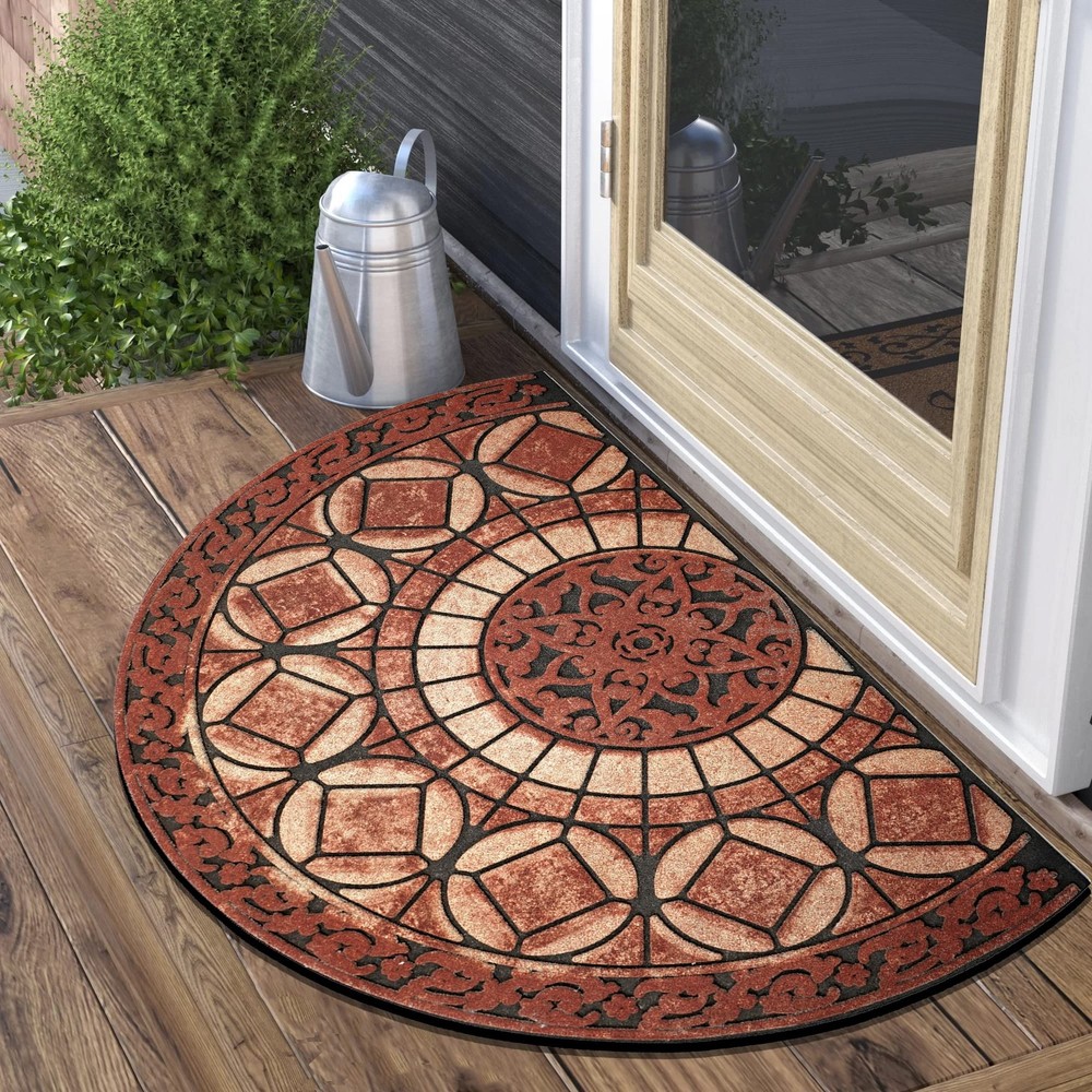 Heavy Duty Half Circle Front Door Mat for Outdoor Entrance Rug  