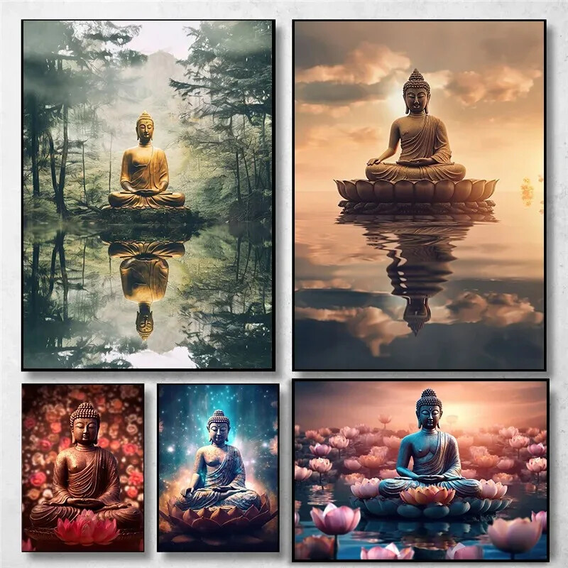 Abstract Nature Buddha Forest Landscape Poster Painting Wall Art Home Decoration-image