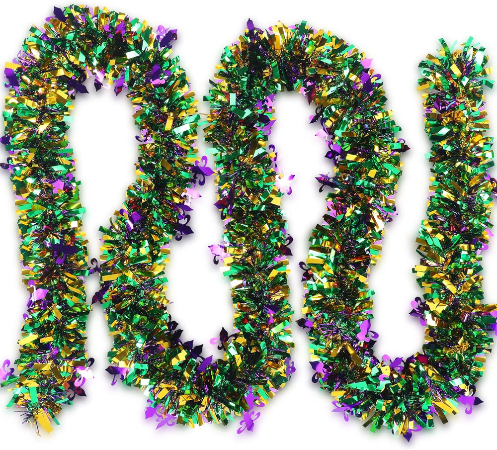 19.7 Feet Mardi Gras Tinsel Garland Carnival Hanging Garland Purple Green and Go