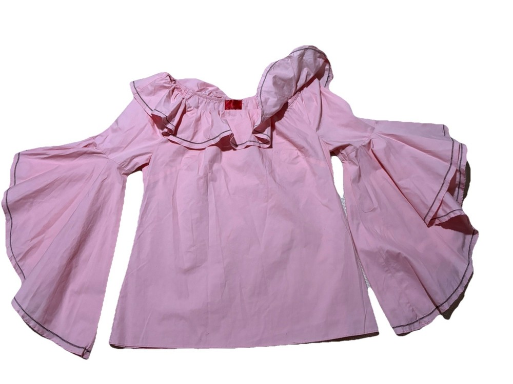 V Cristina Women's Pink Boho Blouse Bell Sleeve Flowy Peasant Top Size S