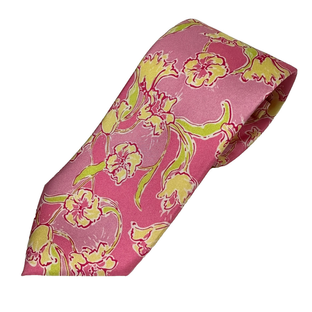 Lilly Pulitzer Men's Stuff Tie Pink Yellow Floral Silk 3 x 60