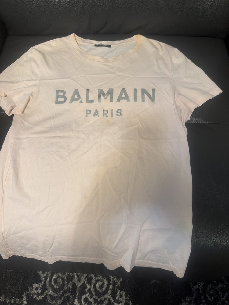 Balmain Paris Men’s Short Sleeves Logo T Shirt, Pink, Size M