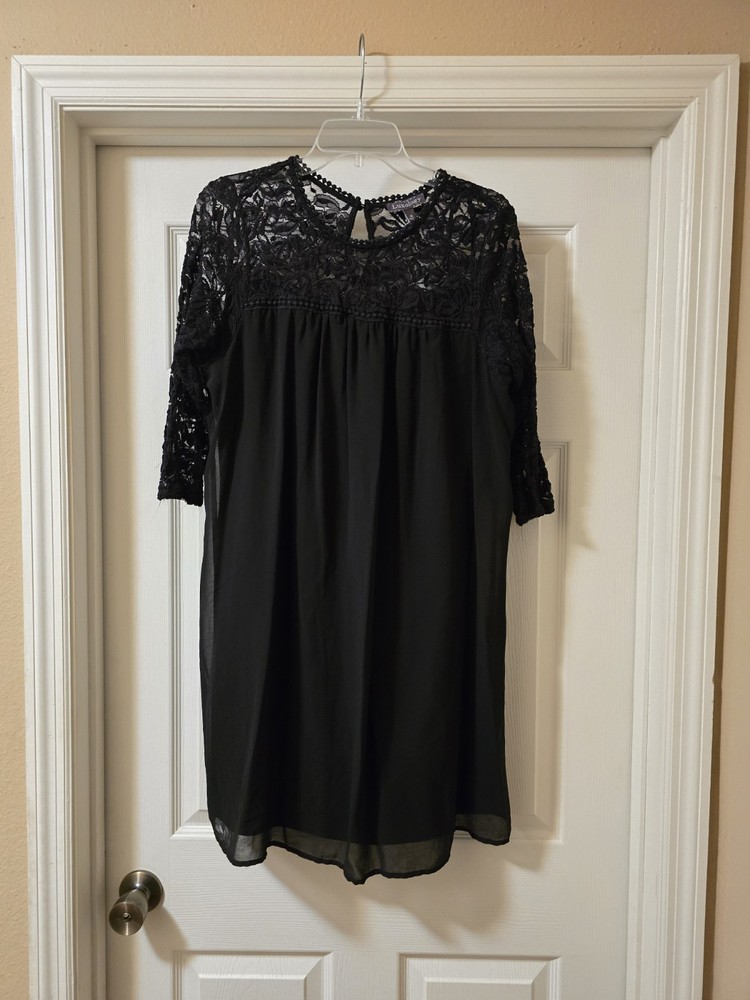 Luxology Women's Black Lace 3/4 Sleeve Short Dress Size XL