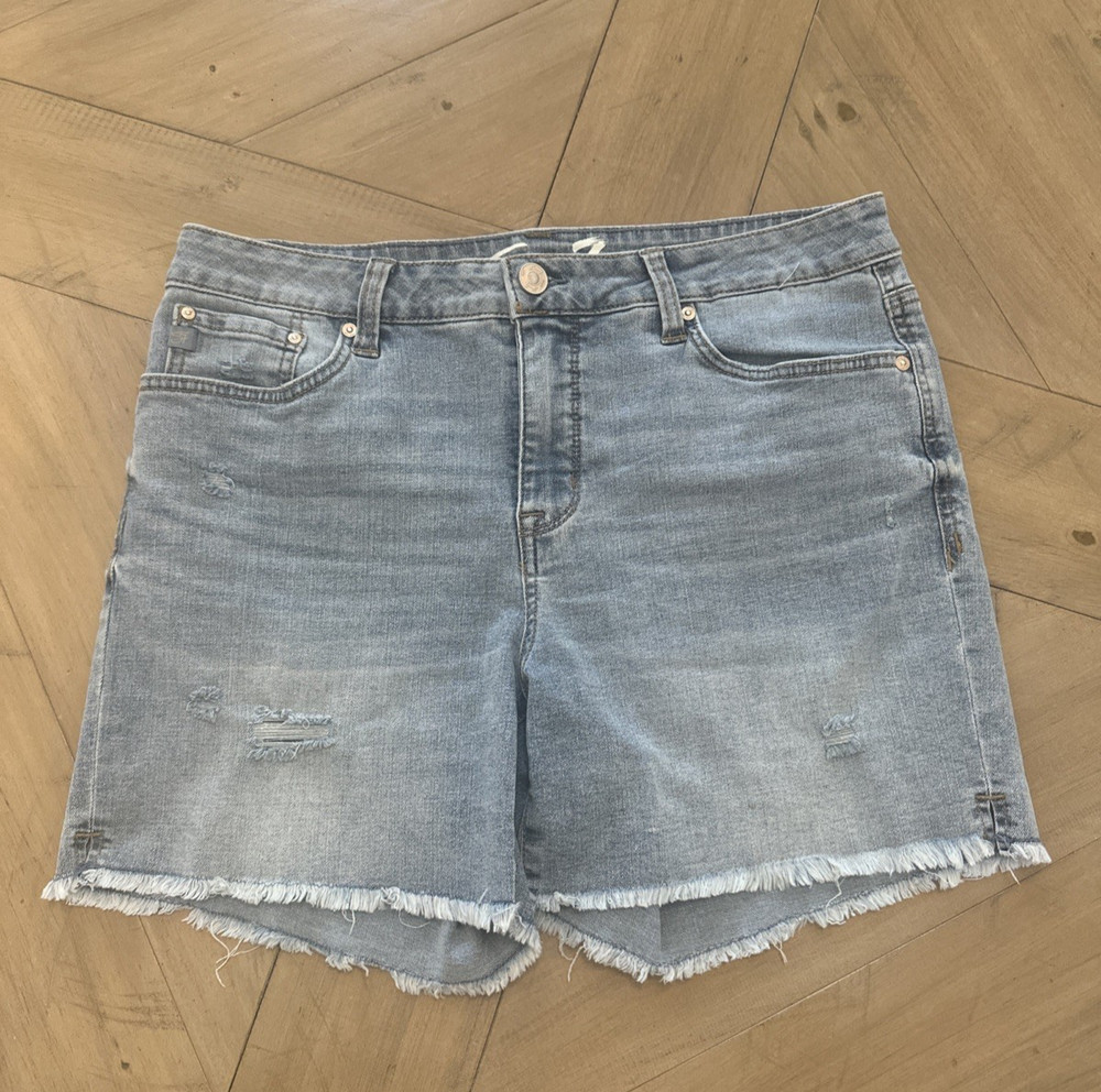 Women's Seven7 Denim Cut-Off Shorts Blue Size 10 Weekend Short Distressed