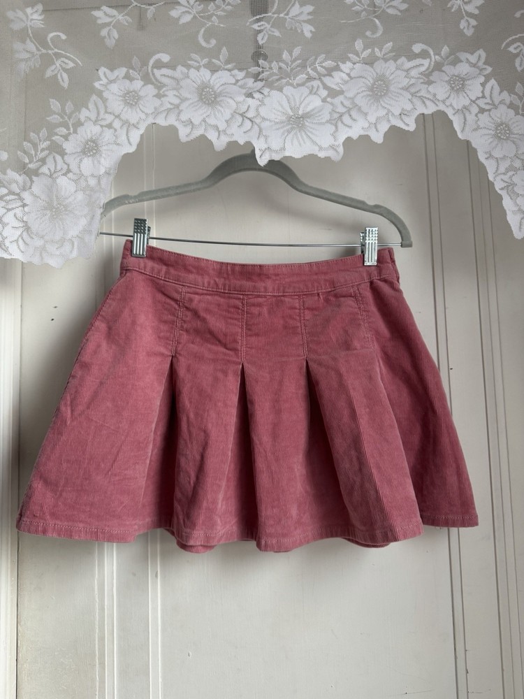Pink Corduroy Pleated Skirt
