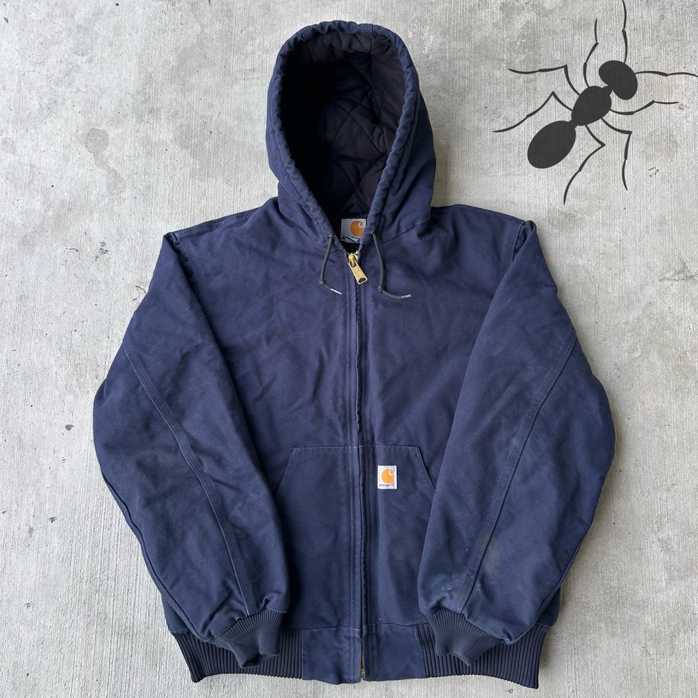 Vintage Y2K Carhartt blue quilted hooded work jacket