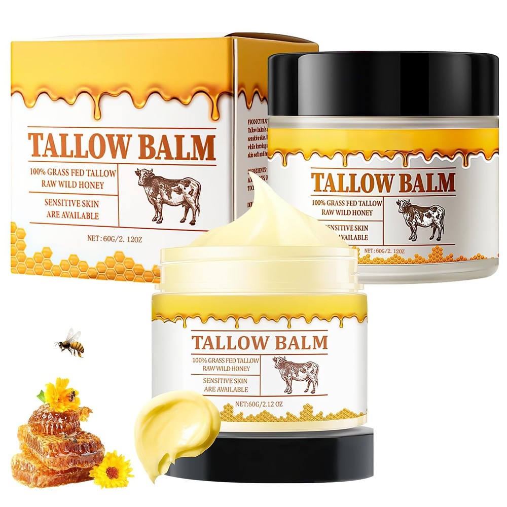 2 Pack Tallow Honey Balm for Skin with Premium Beef Tallow & Wild Honey