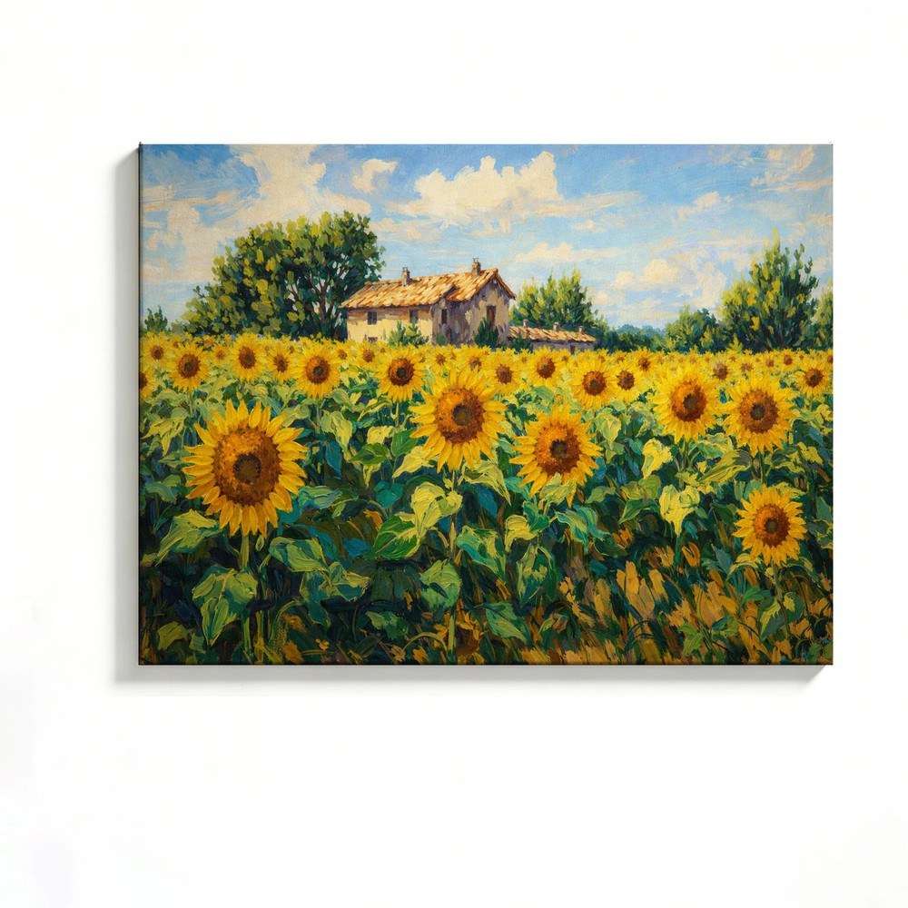 Sunflower Field Canvas Painting 2D Flat Frameless Wall Art for Home Office Decor