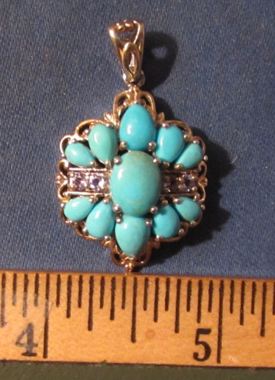 Vintage Signed Sts Sterling Silver & Sleeping Beauty Turquoise Cluster Pendant