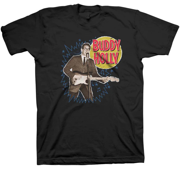 Buddy Holly Music T-Shirt Short Sleeve Black Cotton Men Size S to 5XL