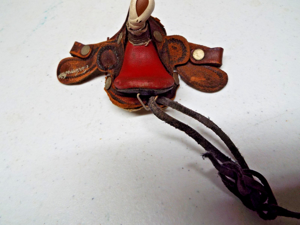 Leather Cowboy Rodeo Horse Saddle Keychain marked Colombia