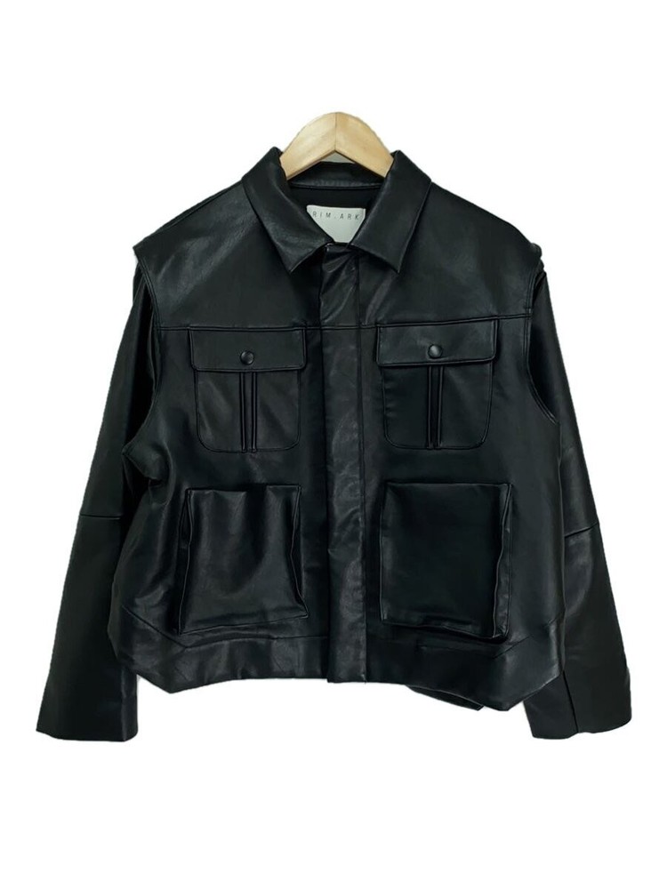Rim.Ark Black Plain Leather Blouson Jacket Free Size 460Eal30-0210 171