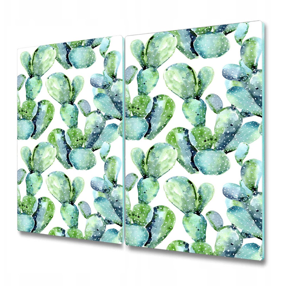 Glass Chopping Cutting Board Watercolour cactus material Blue green cactus