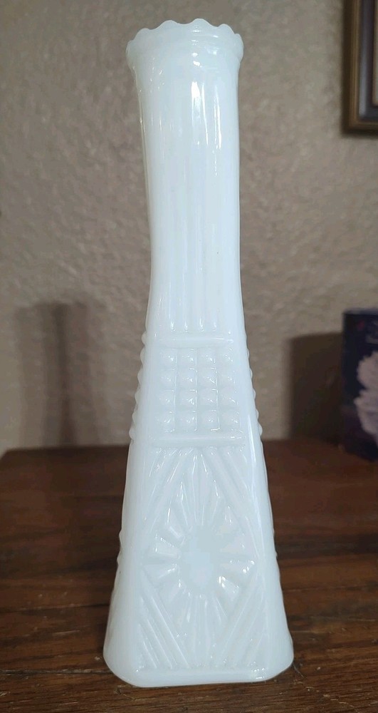 Vintage Milk Glass White Bud Vase Rare Square Bottom 8 3/4
