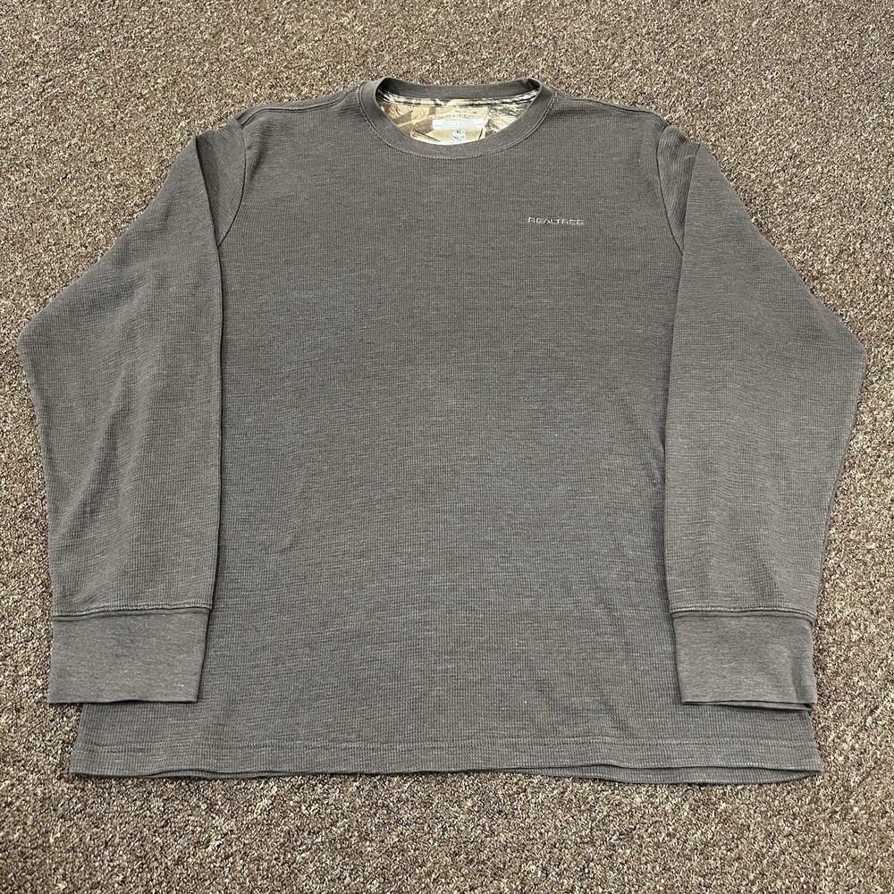 REALTREE Men's Gray Waffle Knit Thermal Long Sleeve Pullover Shirt Size 2XL