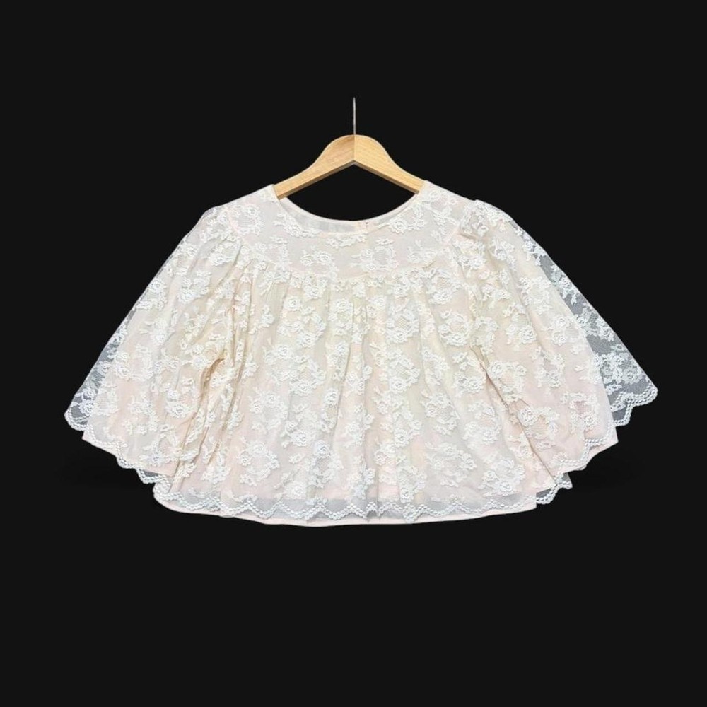 Vintage Lace Capelet 3/4th sleeve lined pastel angel whimsical romantic cottage