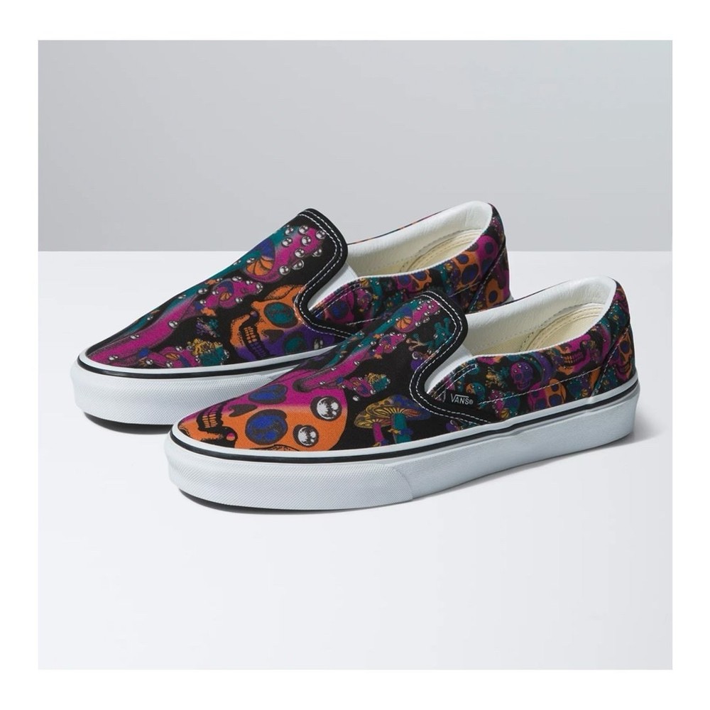 Vans Trippy Drip Black Multi Colored Classic Slip Ons Mens 8 Women's 9.5 New
