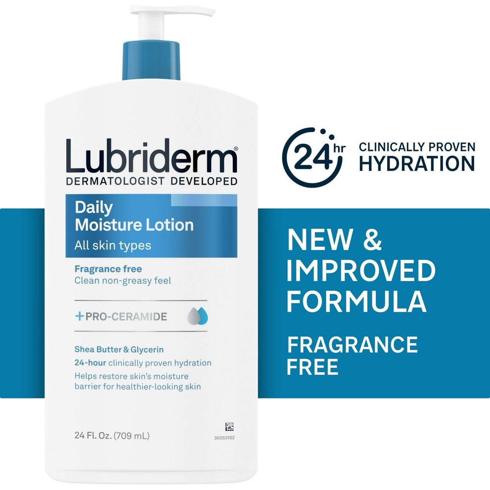 Lubriderm Daily Moisture Hydrating Body Lotion All Skin Unscented 24oz (3 Pack)