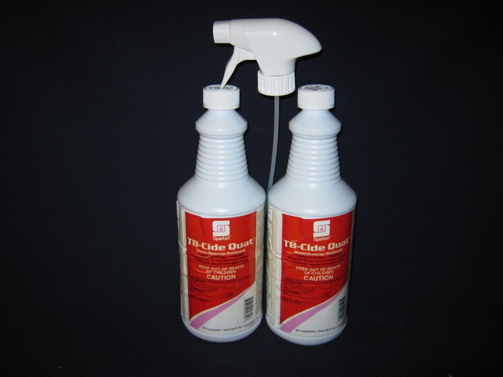 TWO {2} SPARTAN TB-CIDE QUAT QUART BOTTLES NON-ACID CLEANER--FREE SHIP-BIN 7